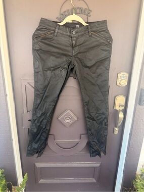 David Kahn Black Coated Skinny Jeans with Zip Accents